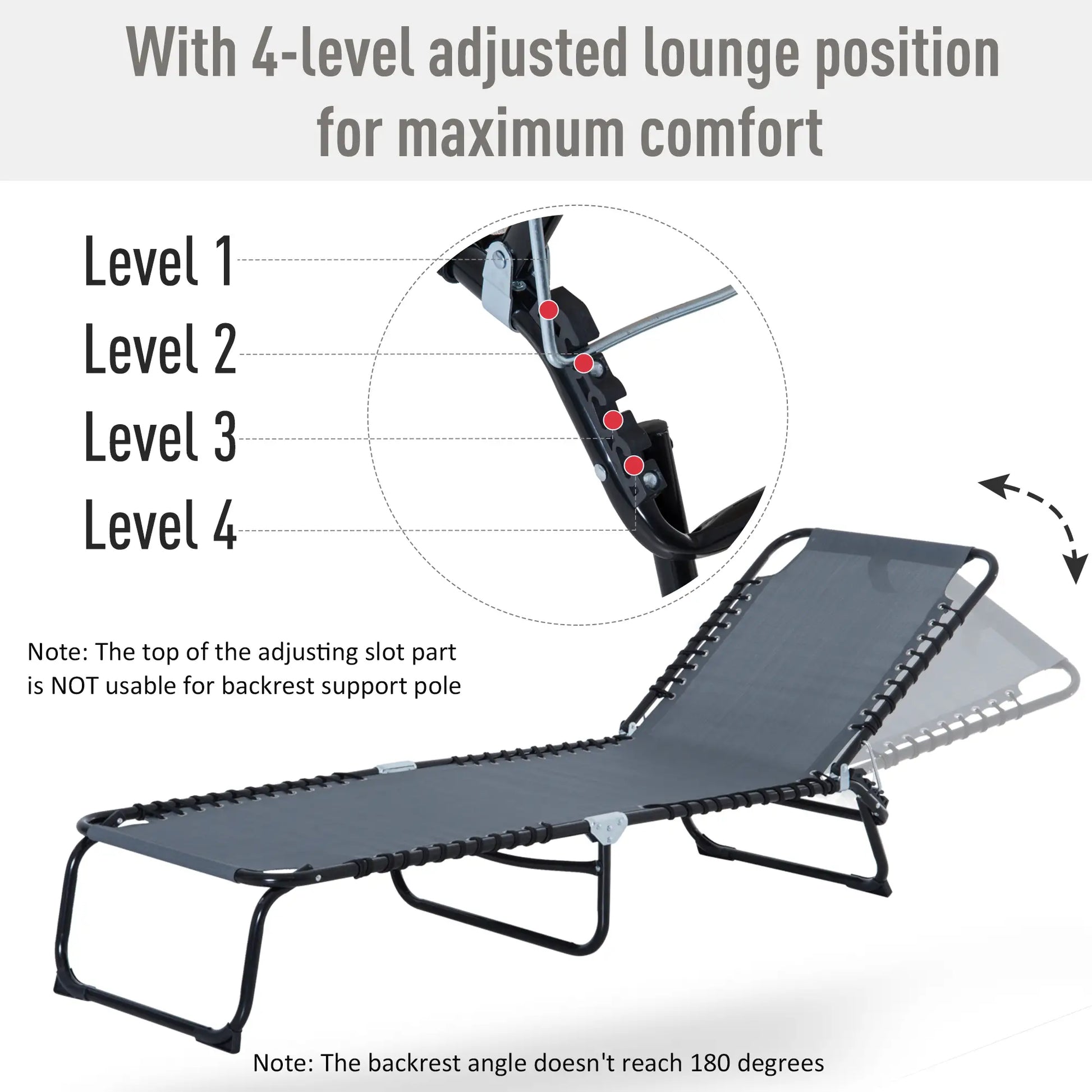 Adjustable Folding Lounge Chair, 4-Level Reclining, Grey Lounger Chairs at Gallery Canada