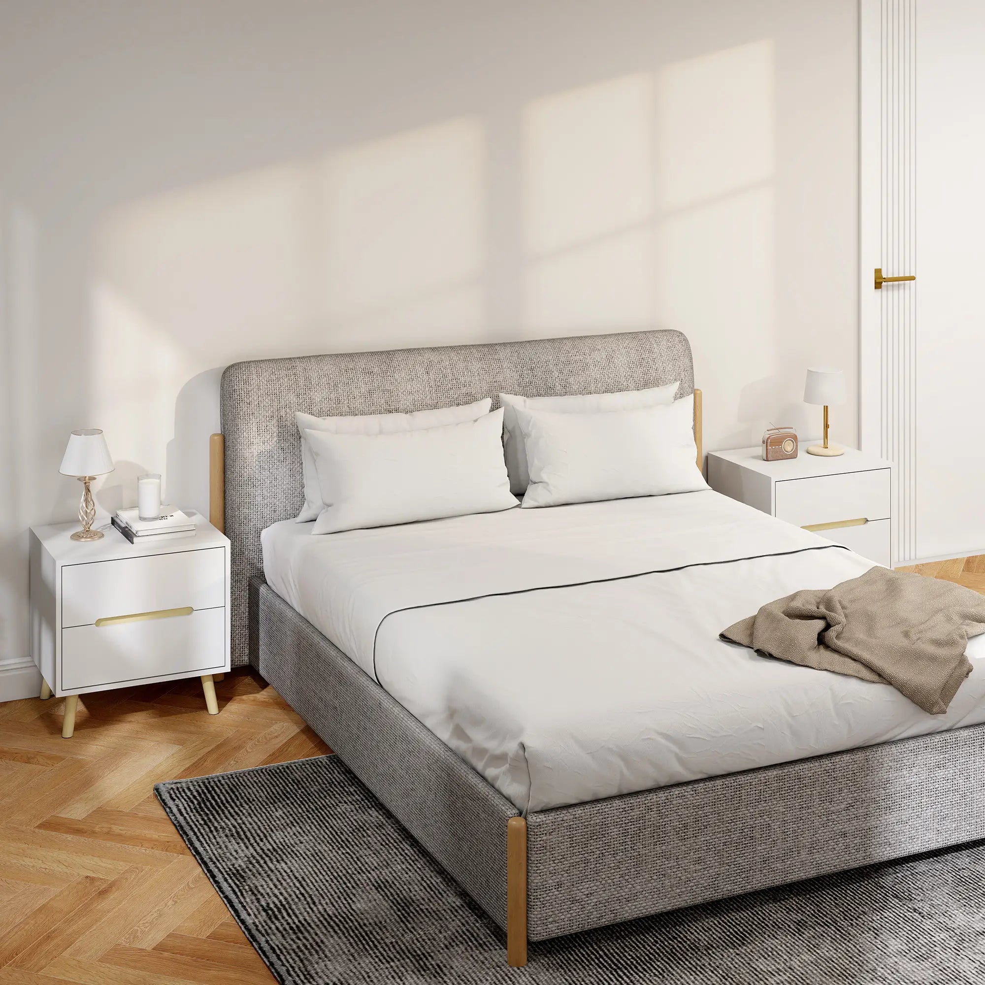 Modern Nightstands Set Of 2, 2 Drawers, Solid Wood Legs, White Bedside Tables at Gallery Canada