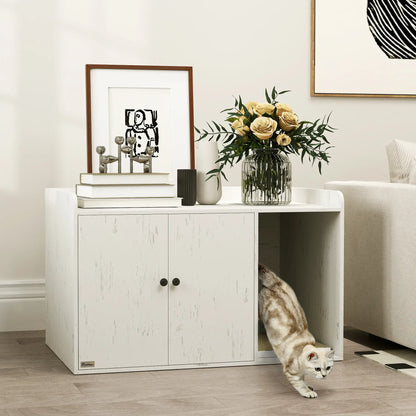 32" Cat Litter Box Enclosure, Scratching Mat, Cat Entrance, Distressed, White Cat Litter Box Enclosures at Gallery Canada