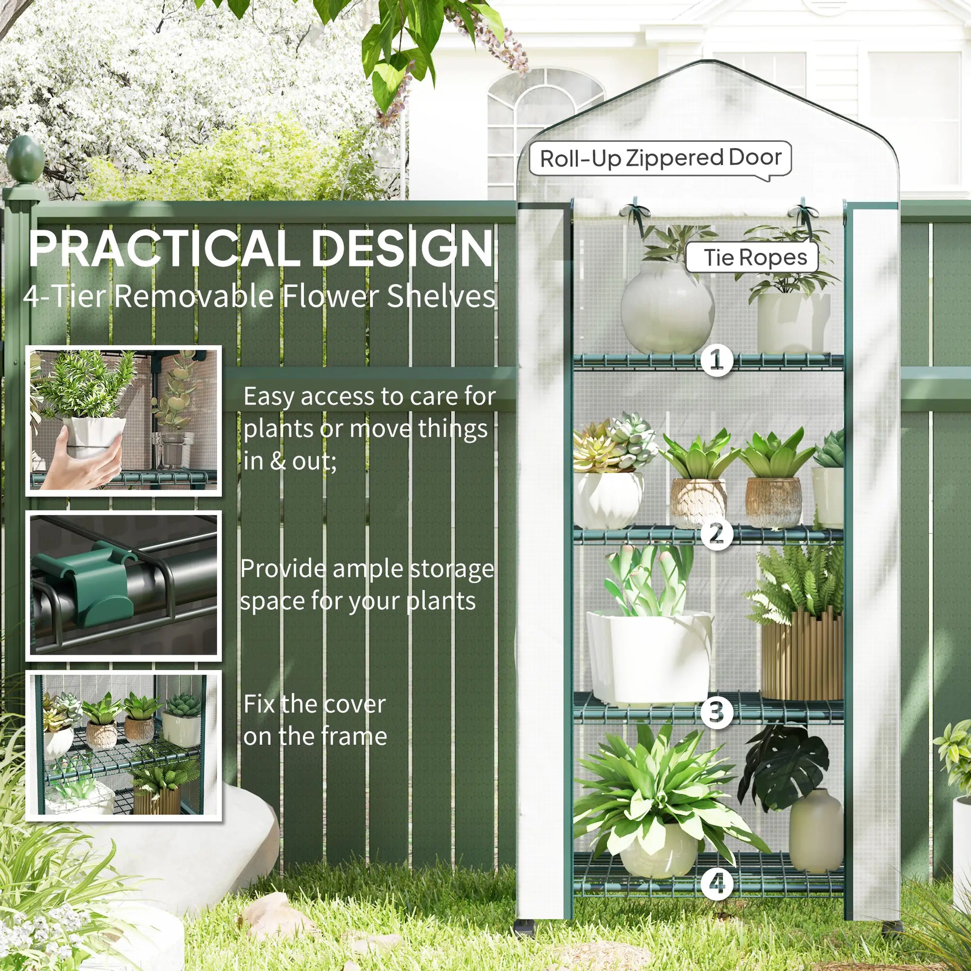 Portable Greenhouse, 4 Tier Shelves, PE Cover, White Greenhouses at Gallery Canada