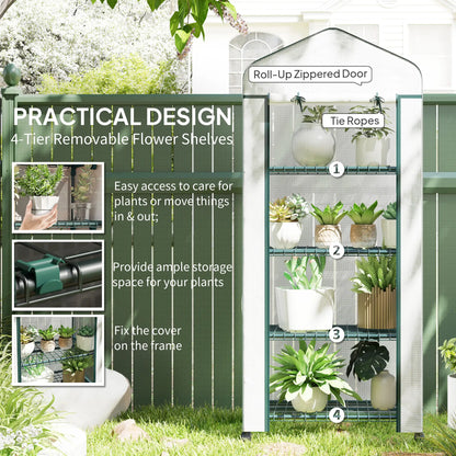 Portable Greenhouse, 4 Tier Shelves, PE Cover, White Greenhouses at Gallery Canada