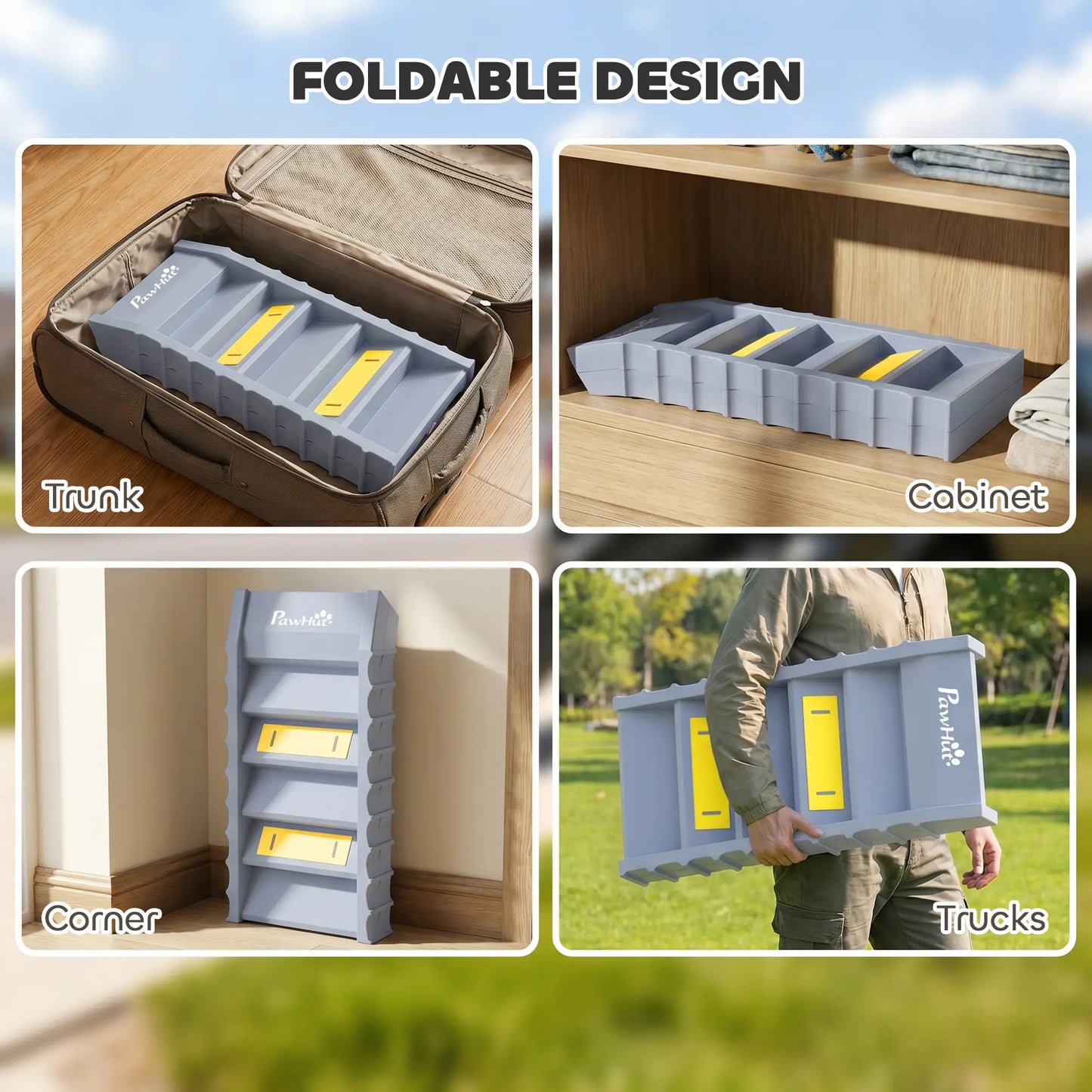 Foldable Dog Ramp With Anti-Slip Steps, Grey