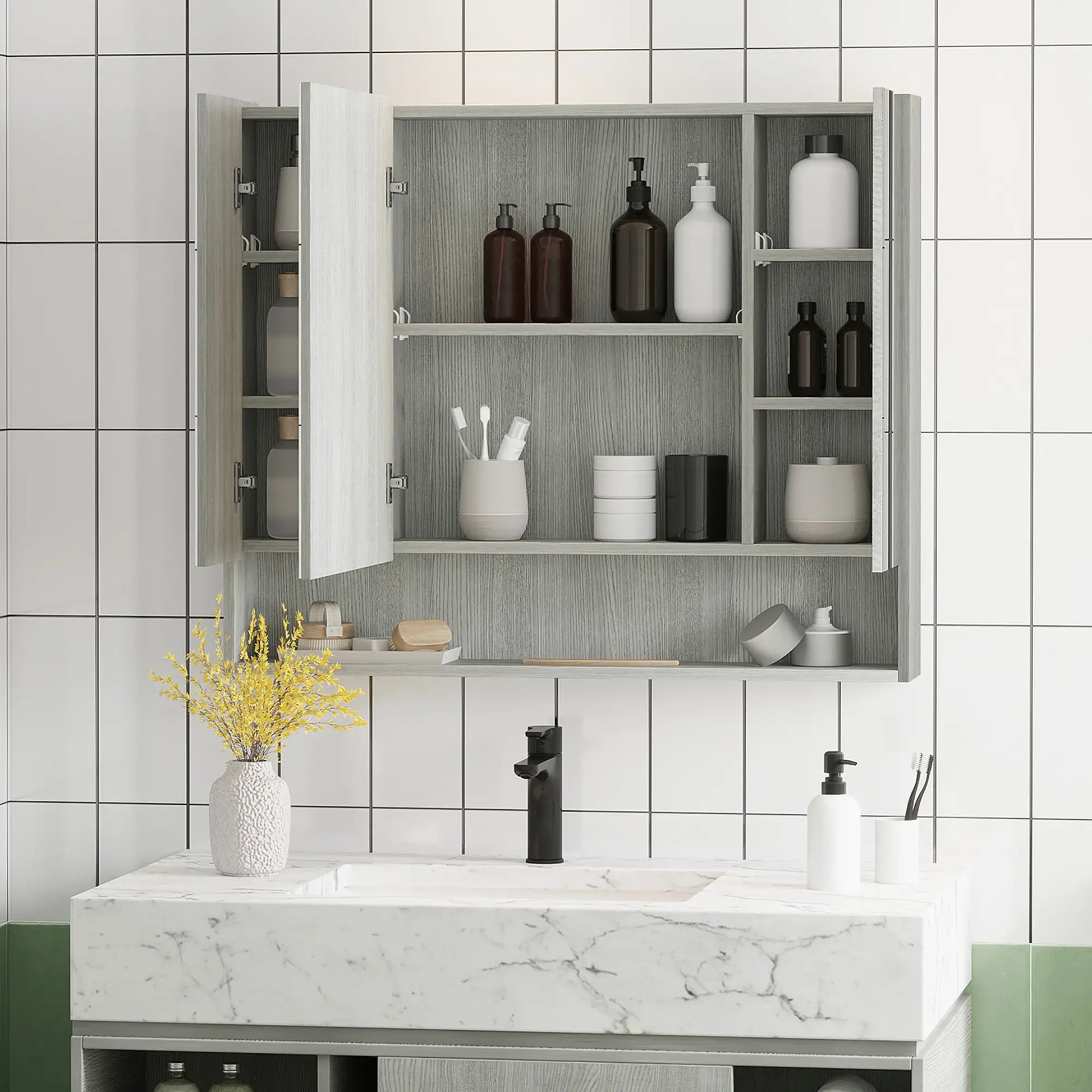Wall Mounted Bathroom Medicine Cabinet, Adjustable Shelves, Grey Mirror Medicine Cabinets at Gallery Canada
