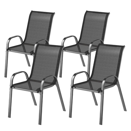 Set of 4 Stackable Outdoor Dining Chairs, High Back, Breathable Mesh Seat, Black