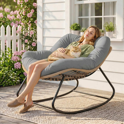Papasan Rocking Chair, Oversized With Cushion, Grey Outdoor Rocking Chairs at Gallery Canada