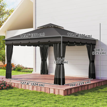 10' x 12' Double Roof Patio Gazebo Canopy With Netting, Curtains Gazebos at Gallery Canada