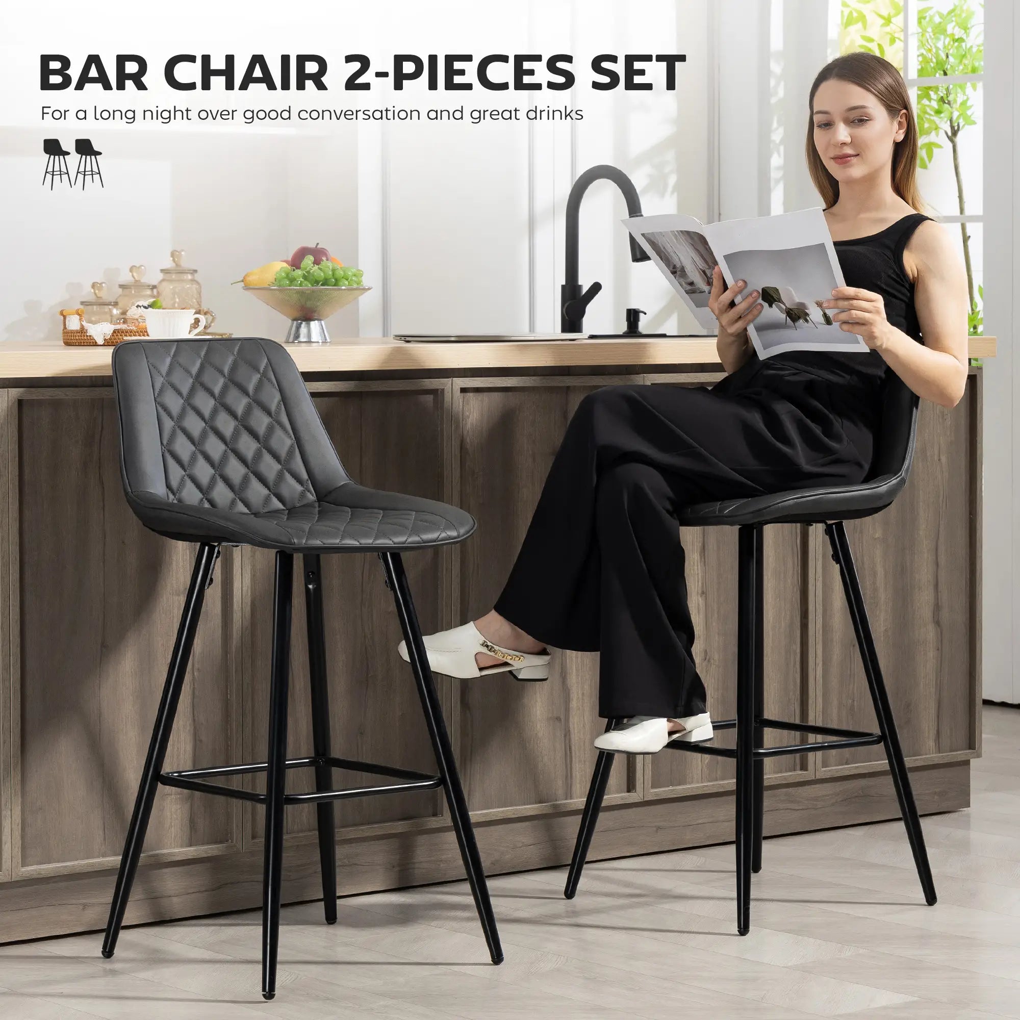 PU Leather Counter Height Bar Chairs Set of 2, 27.75