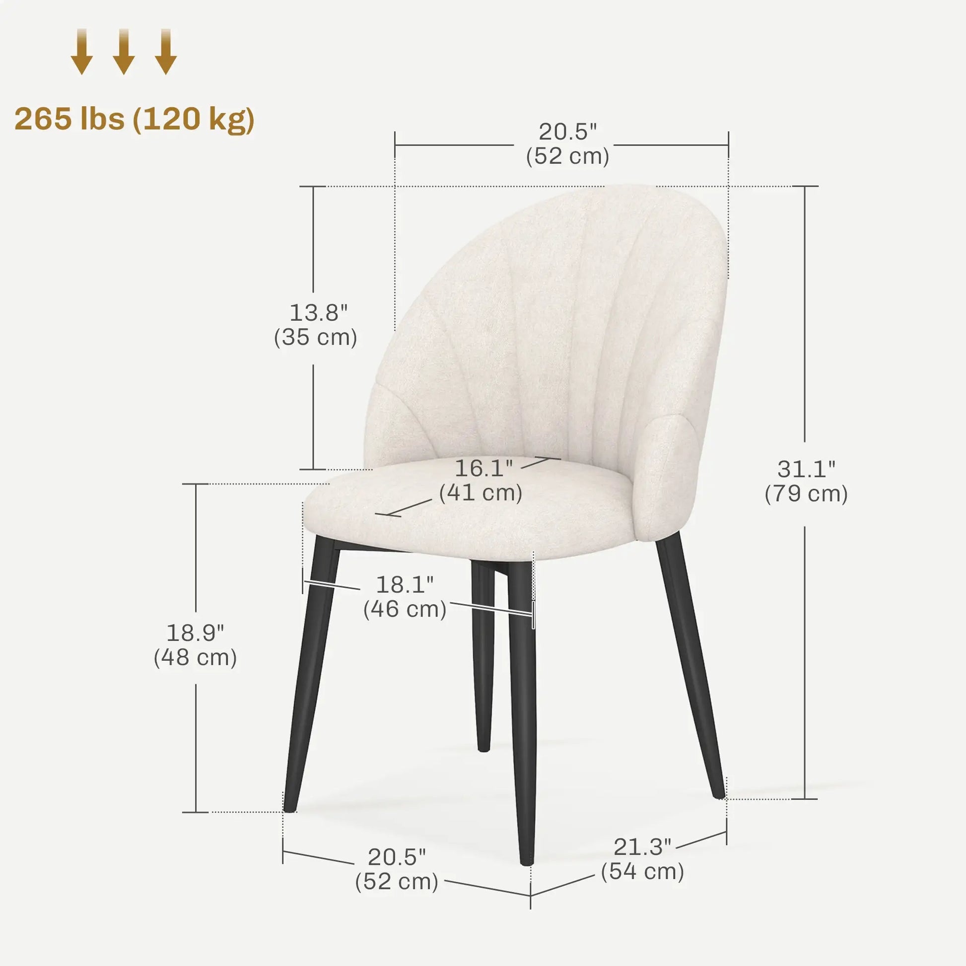 Modern Dining Chairs Set of 4, Upholstered, Metal Legs, Cream White Dining Chairs at Gallery Canada