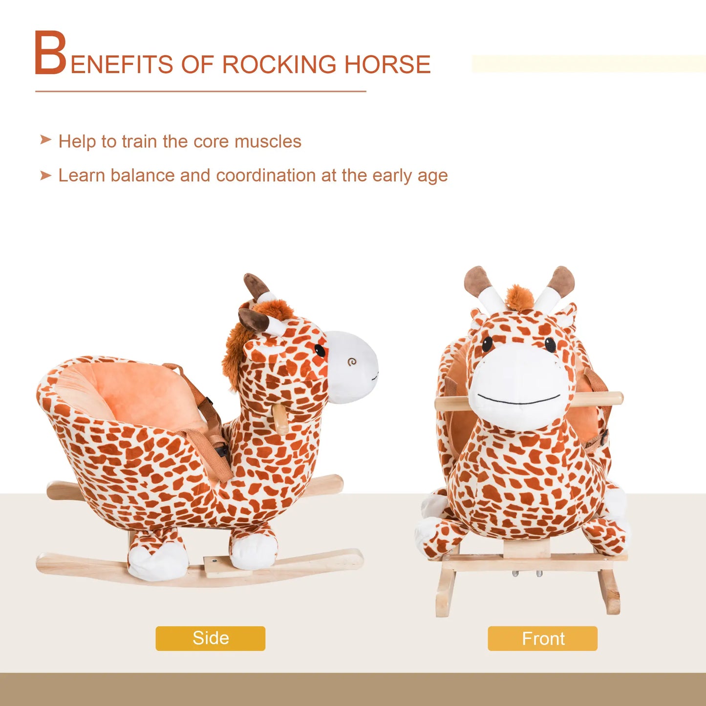 Wooden Plush Rocking Horse Chair, Toddler Size, Giraffe Theme Rocking Horses at Gallery Canada