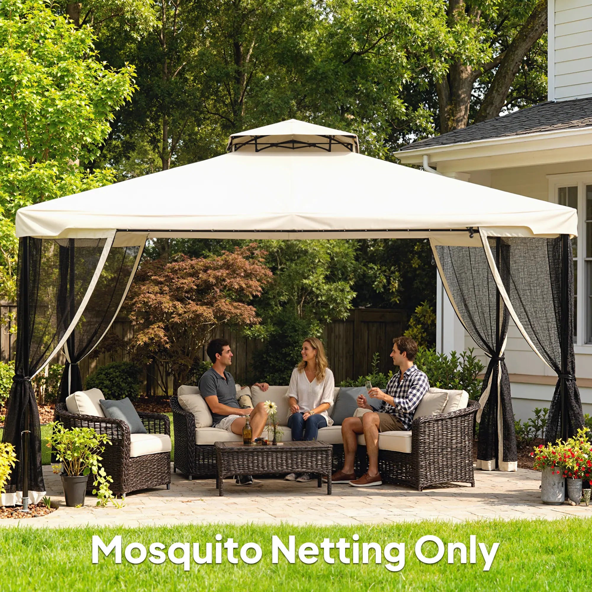 Mosquito Netting for Gazebo, 10' x 12', Cream White, Black Gazebo Sidewalls at Gallery Canada