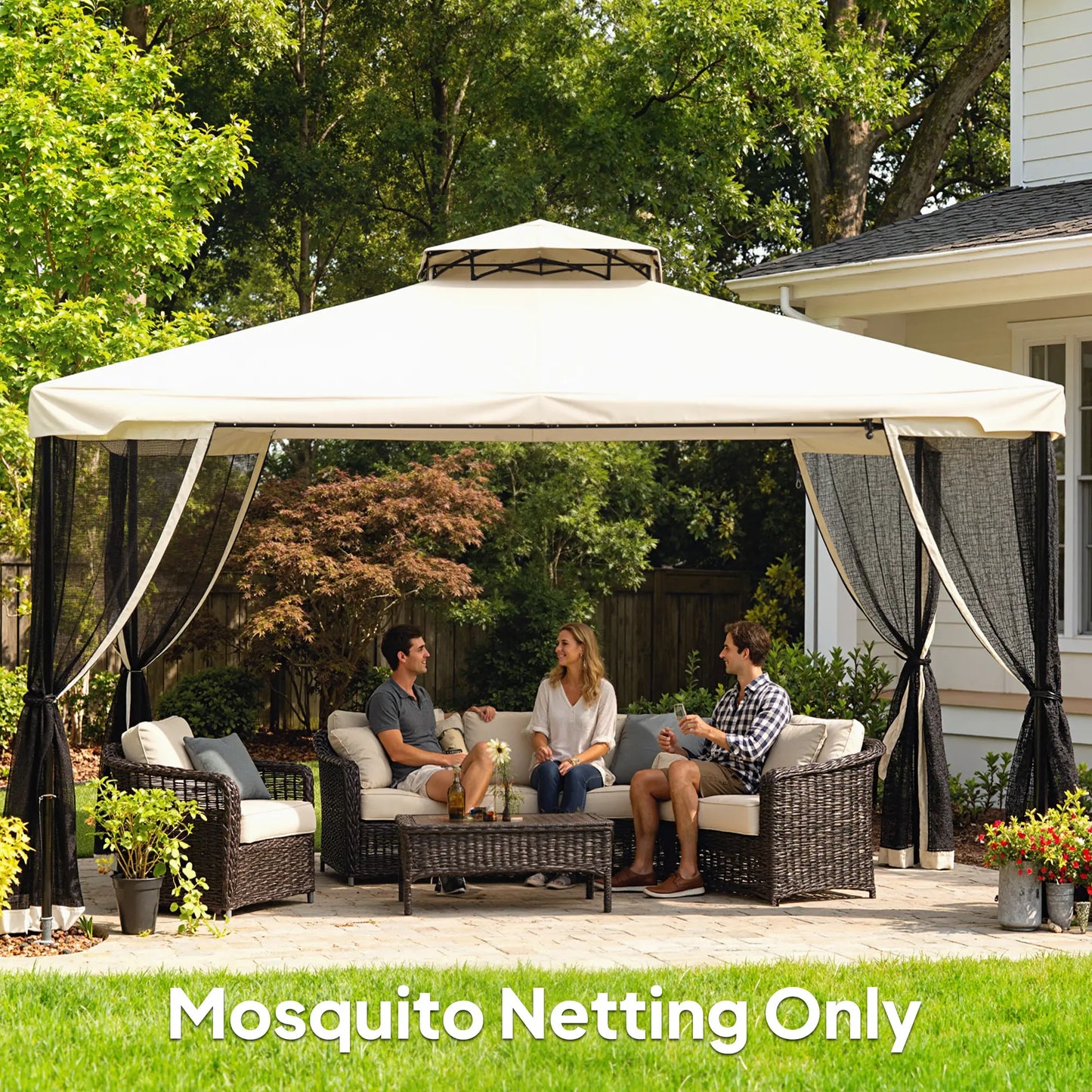 Mosquito Netting for Gazebo, 10' x 12', Cream White, Black Gazebo Sidewalls at Gallery Canada