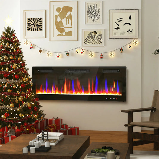 50" Thin Electric Fireplace, Freestanding, Wall Mounted Heater, Eco Mode, Auto Switch, Remote, 1500W