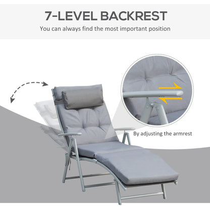 Outdoor Folding Chaise Lounge, Adjustable Backrest, Cushion, Headrest, Grey Lounger Chairs at Gallery Canada