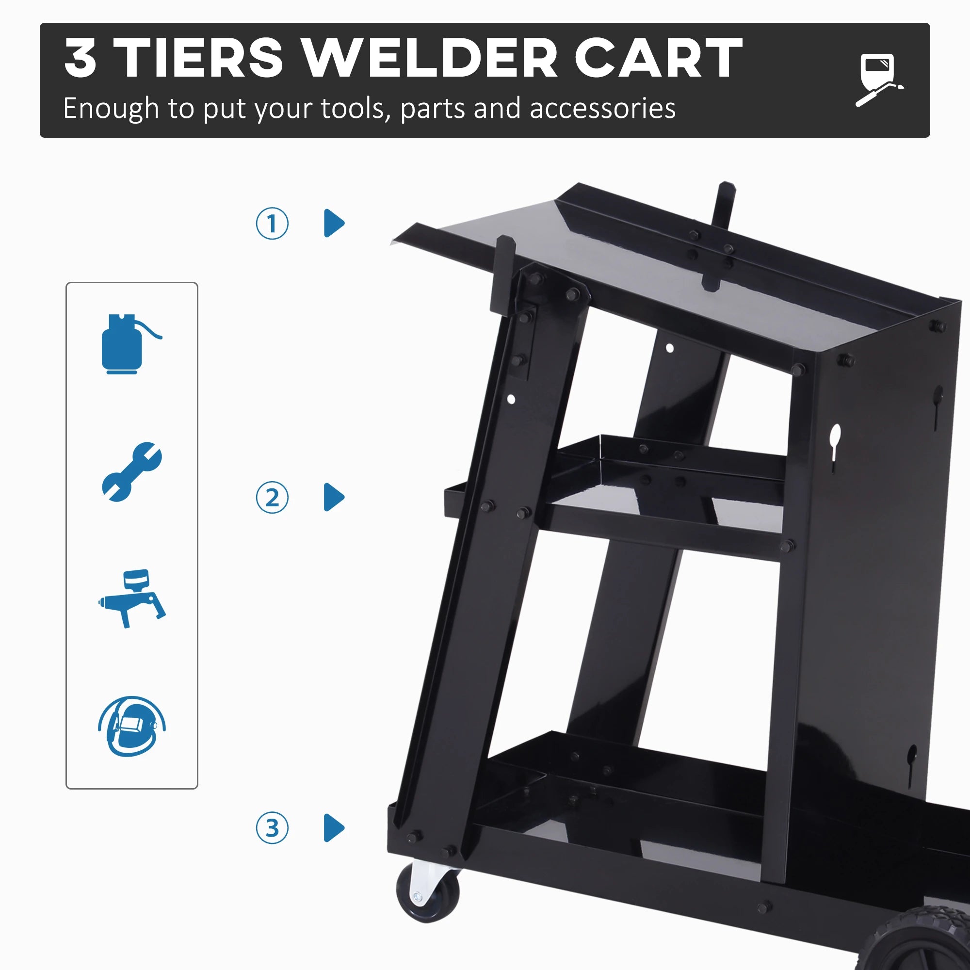 3 Tier Welding Cart, Welder Trolley, Garage Cart for Tanks Gas Bottles, Black Tool Organizers at Gallery Canada