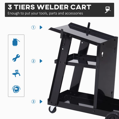 3 Tier Welding Cart, Welder Trolley, Garage Cart for Tanks Gas Bottles, Black Tool Organizers at Gallery Canada