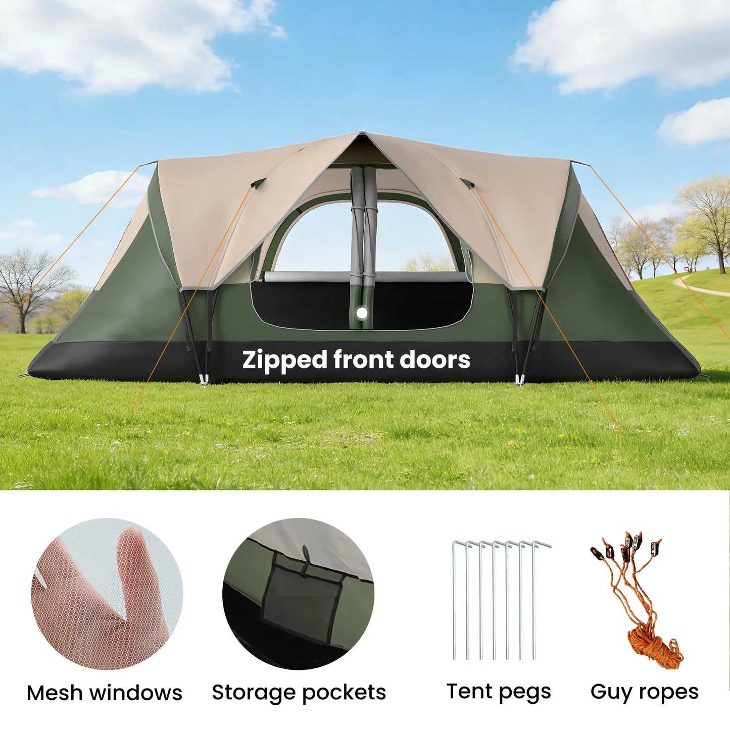 6-8 Person Camping Tent, 2000mm Waterproof, Carry Bag, Dark Green Camping Tents at Gallery Canada