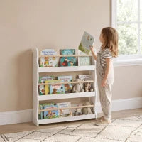 Étagère Murale pour Enfants, Bibliothèque Flottante 3 Niveaux pour 3-8 Ans, Blanc