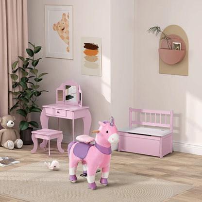 Kids Vanity Table and Stool, Makeup Set with Tri-Folding Mirrors, Pink Kids Bedroom Furniture at Gallery Canada