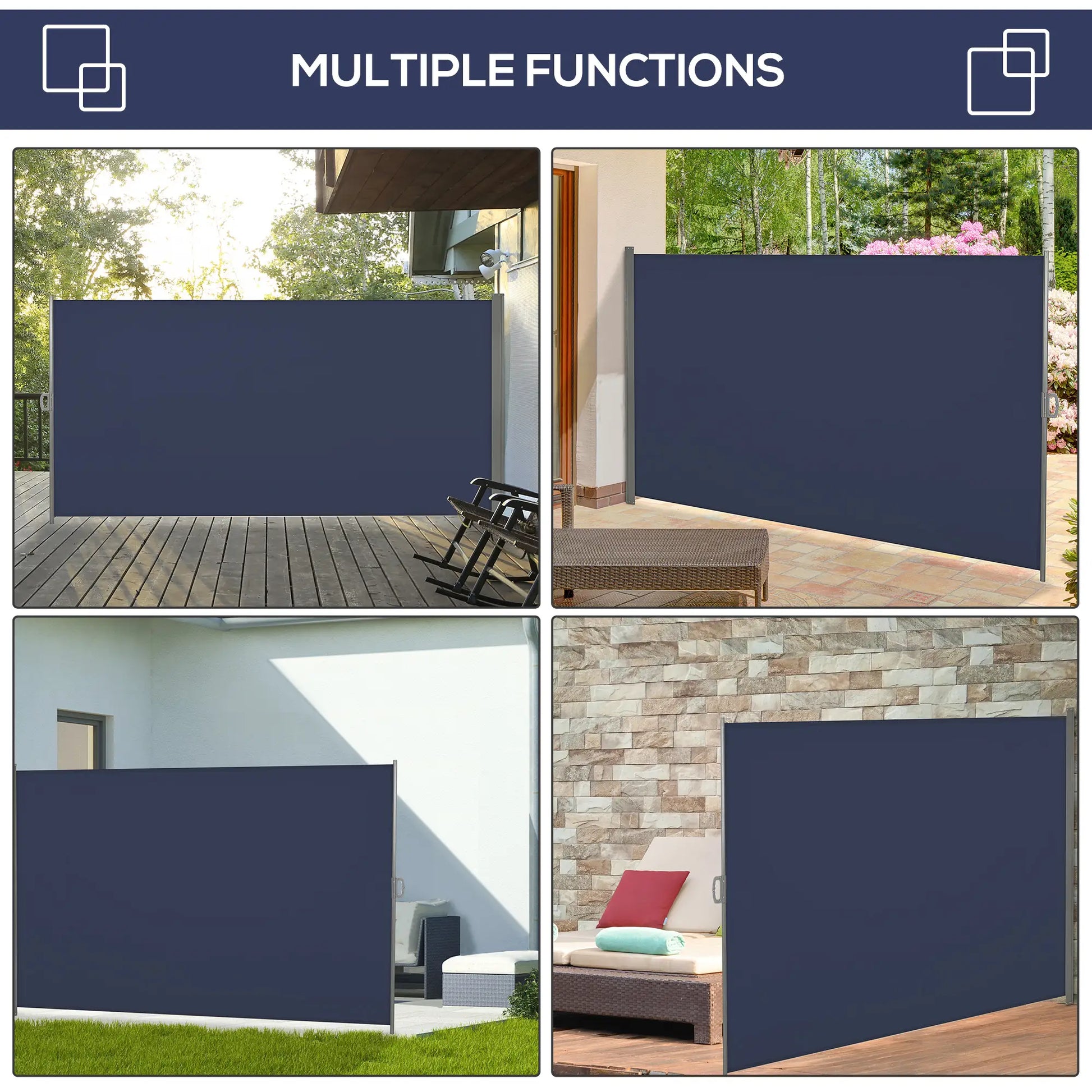 118" x 79" Outdoor Folding Privacy Screen, Retractable Side Awning, UV Wind Resistant, Dark Blue Side Awnings at Gallery Canada