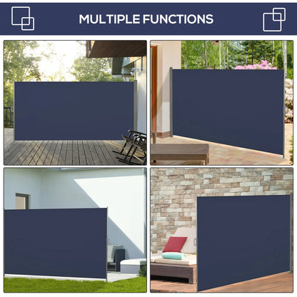 118" x 79" Outdoor Folding Privacy Screen, Retractable Side Awning, UV Wind Resistant, Dark Blue Side Awnings at Gallery Canada