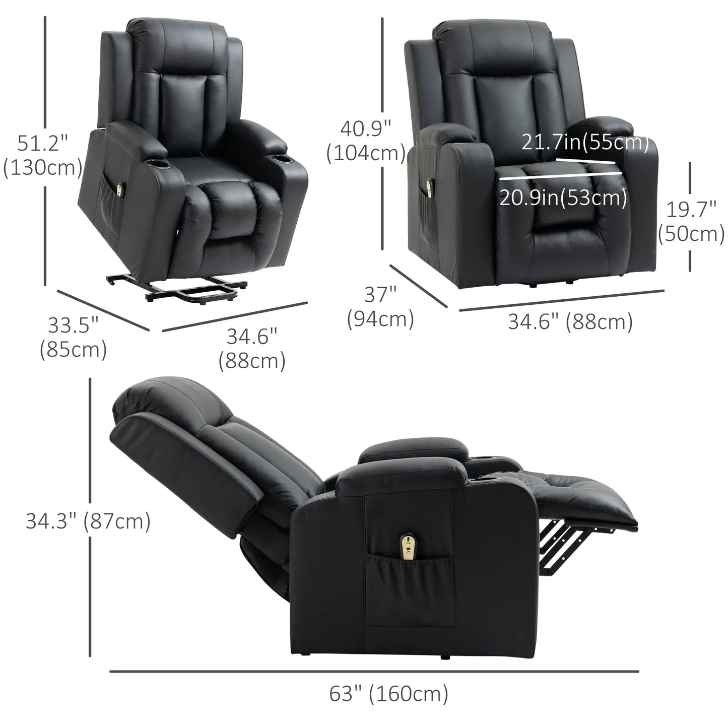 Electric Power Lift Recliner Chair, PU Leather, Remote Control, Black Electric Power Lift Chairs at Gallery Canada