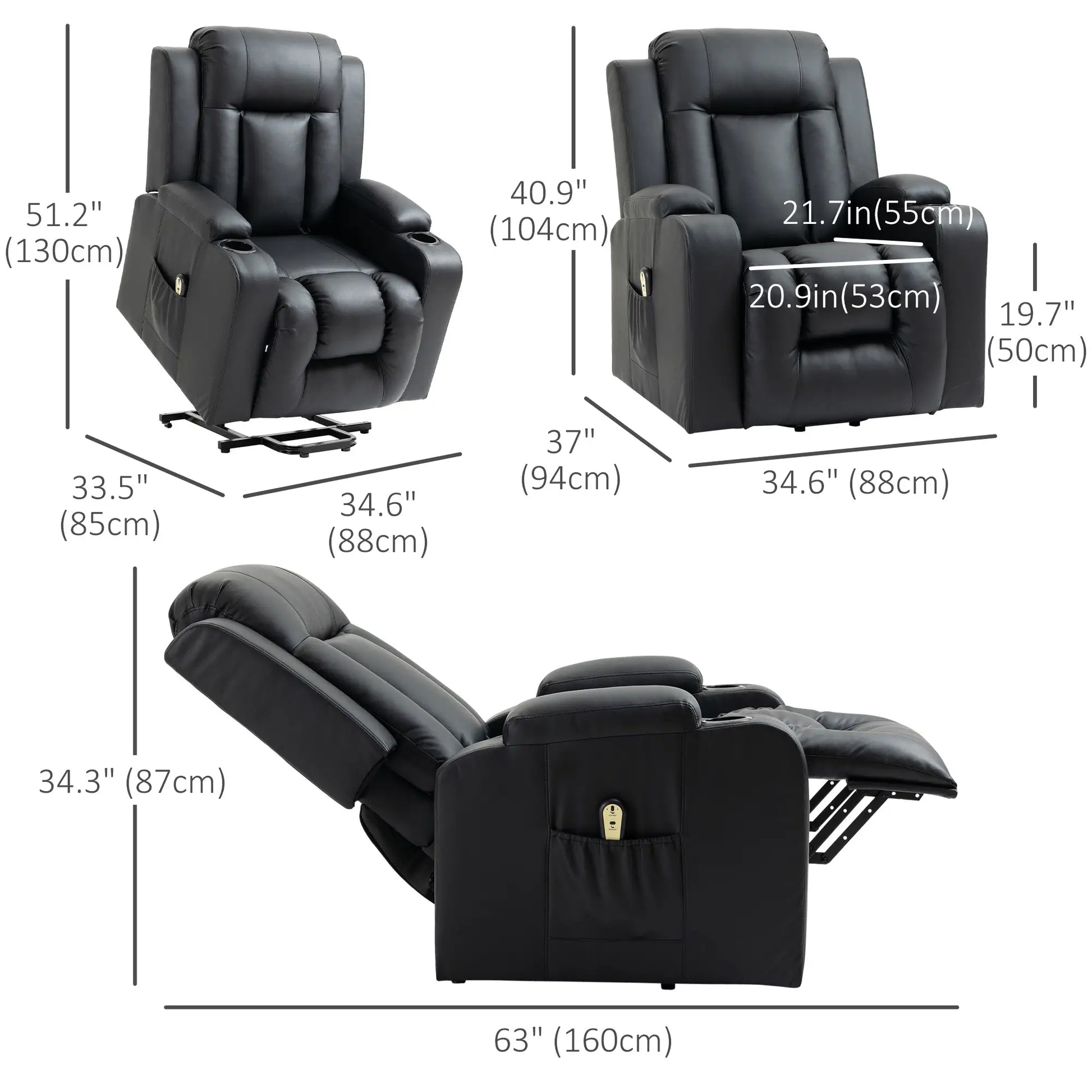 Electric Power Lift Recliner Chair, PU Leather, Remote Control, Black Electric Power Lift Chairs at Gallery Canada