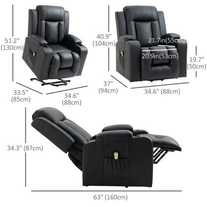 Electric Power Lift Recliner Chair, PU Leather, Remote Control, Black Electric Power Lift Chairs at Gallery Canada