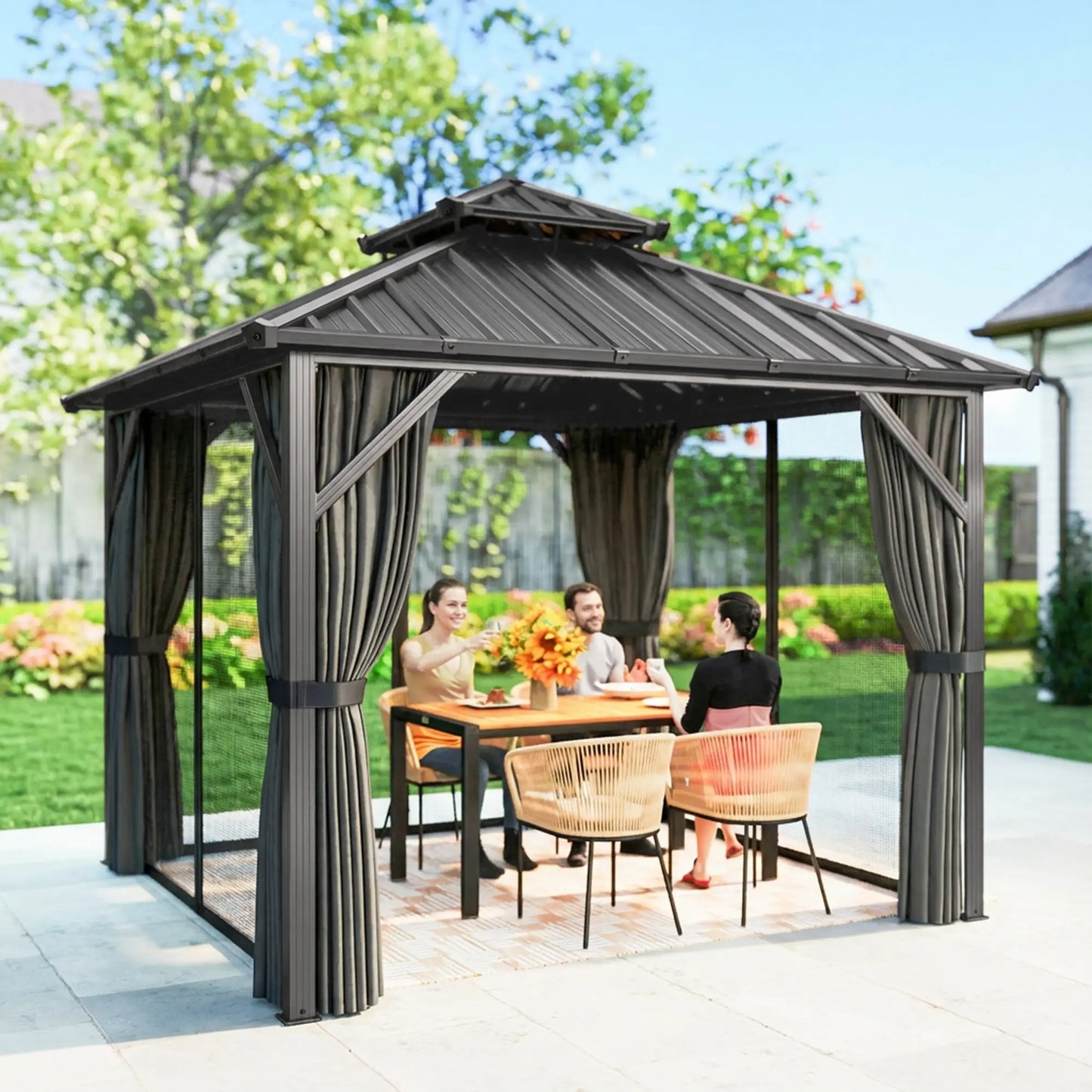 10' x 10' Hardtop Gazebo, Aluminium Frame, Galvanized Steel Roof, Dark Grey Gazebos at Gallery Canada