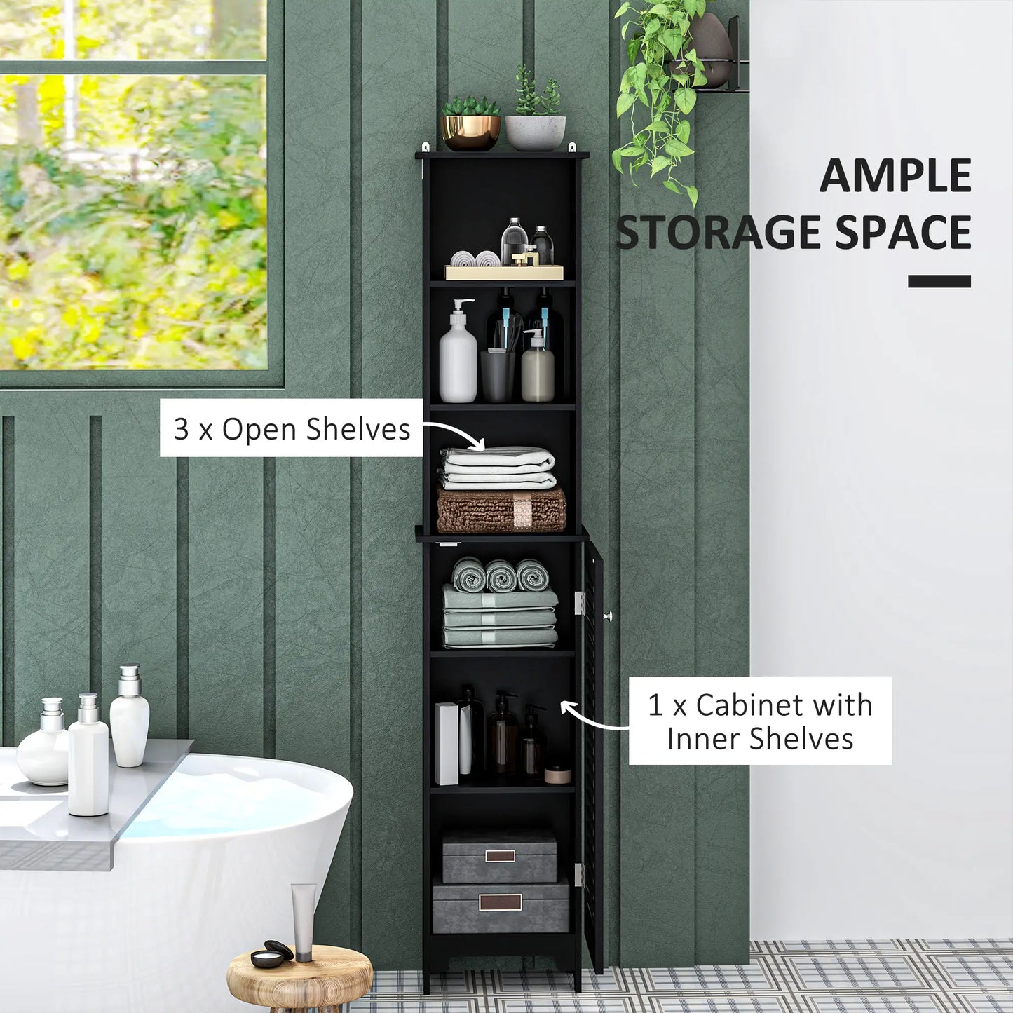 Tall Bathroom Storage Cabinet, 3-Tier Adjustable Shelf, Black Bathroom Cabinets at Gallery Canada
