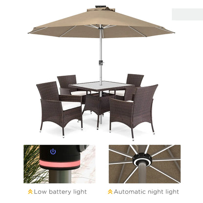 LED Patio Umbrella, Solar & USB Charging, 4 Lighting Modes, Khaki Sun Umbrellas at Gallery Canada