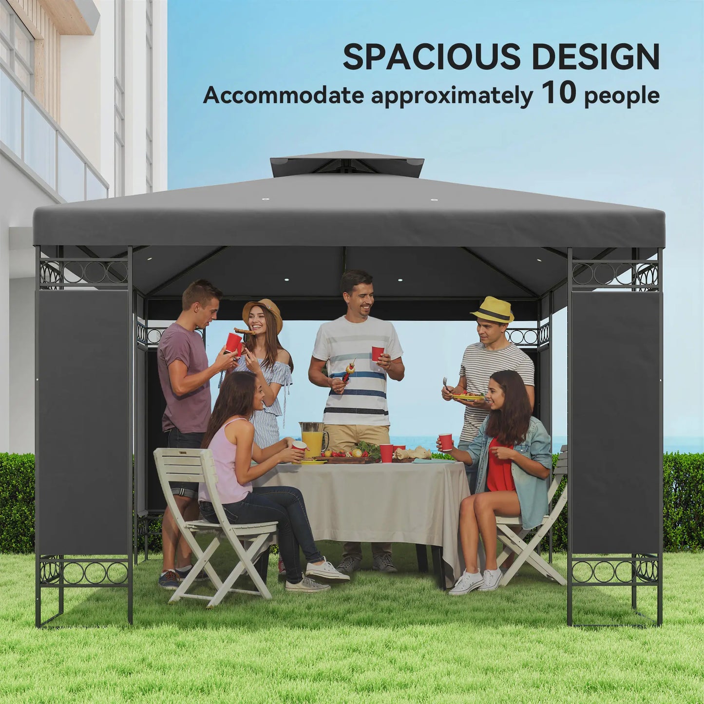 10 x 10 FT Canopy Gazebo, Double Roof With Screen Panels, Dark Grey Gazebos at Gallery Canada