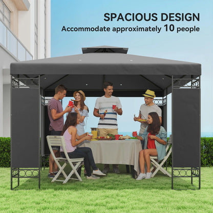 10 x 10 FT Canopy Gazebo, Double Roof With Screen Panels, Dark Grey Gazebos at Gallery Canada