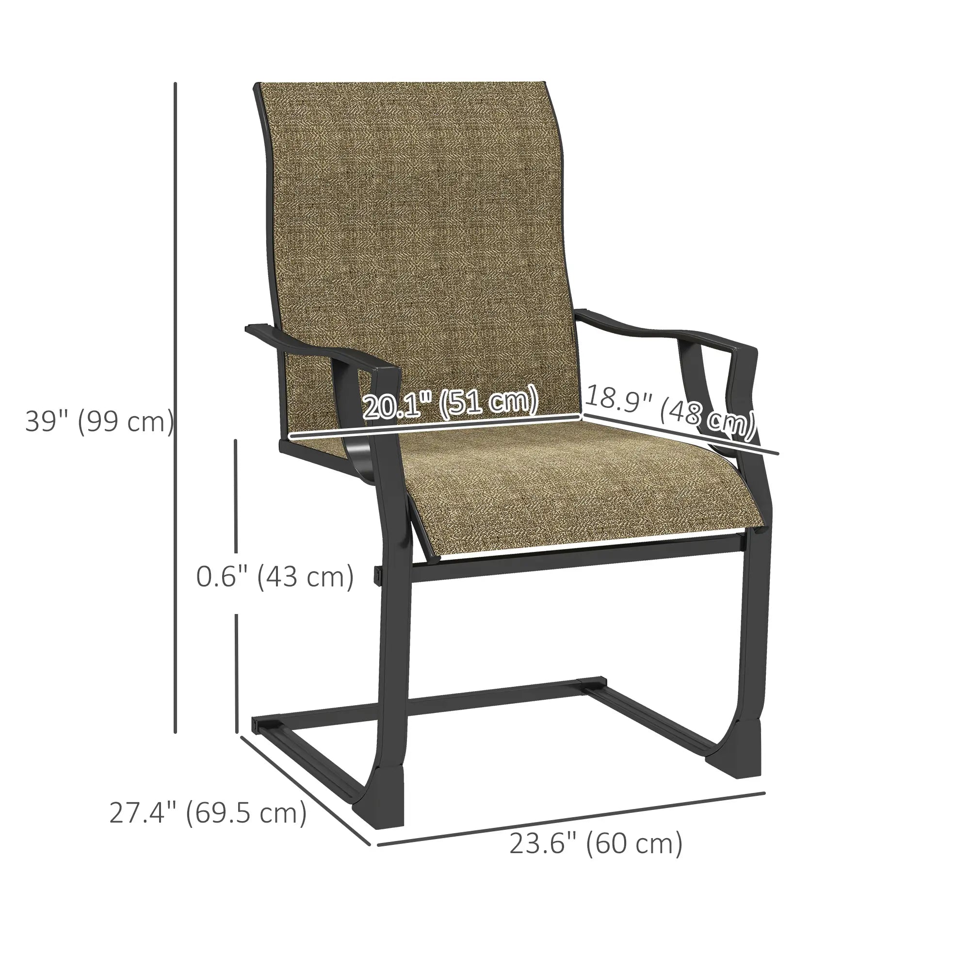 Spring Motion Patio Chairs Set Of 2, Curved High Backrest, Armrest, All Weather Fabric, Metal Frame Outdoor Dining Sets at Gallery Canada