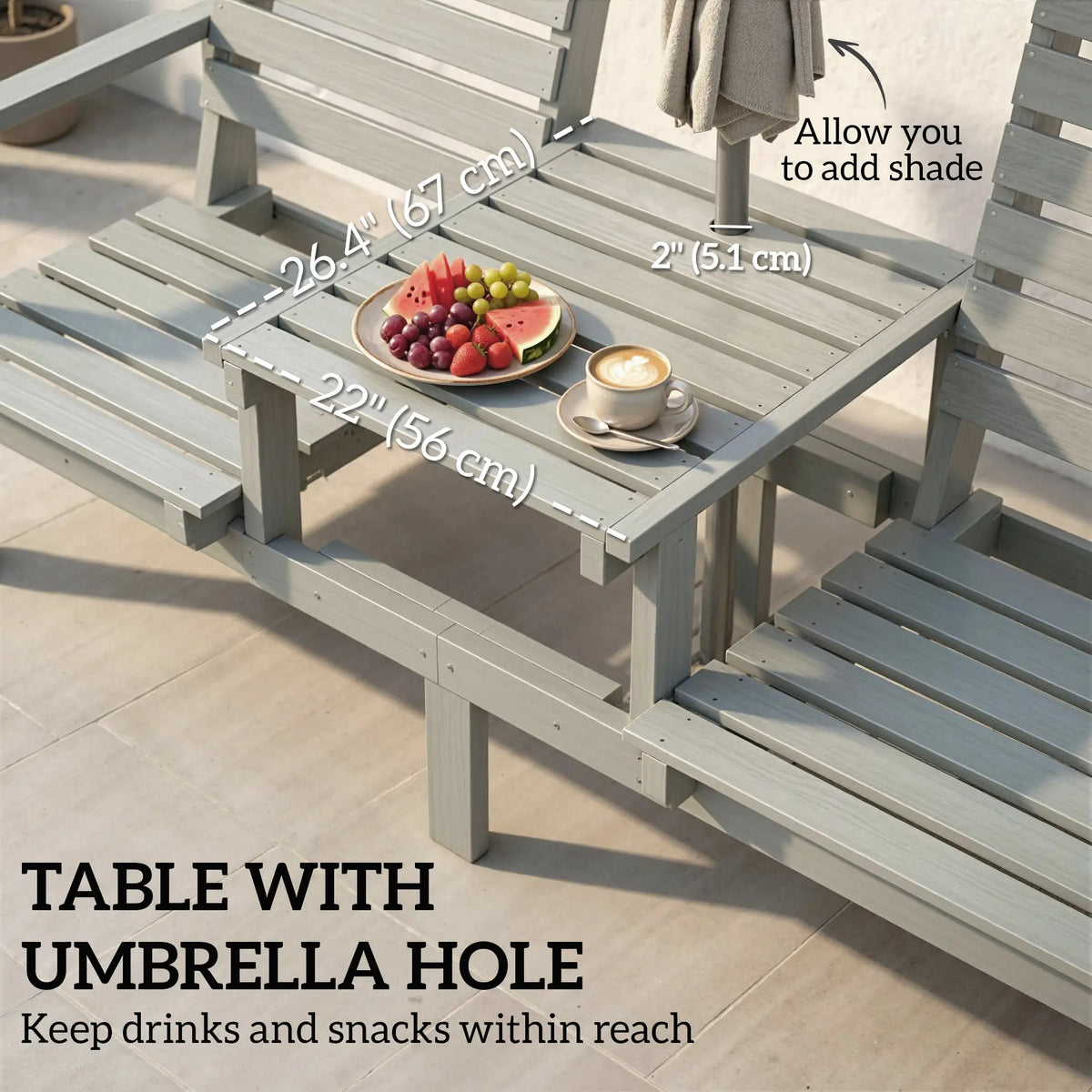 Outdoor Bench With Wheels, Adjustable High Back, 2 Seater Loveseat, Grey Piano Benches at Gallery Canada