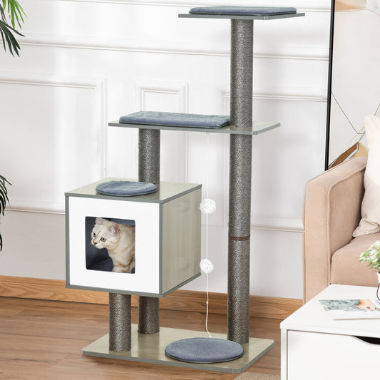 47.2" Cat Tree, Kitten Scratcher, Activity Center, Play House with Condo Sisal, Scratching Post, and Mat - Grey - Gallery Canada