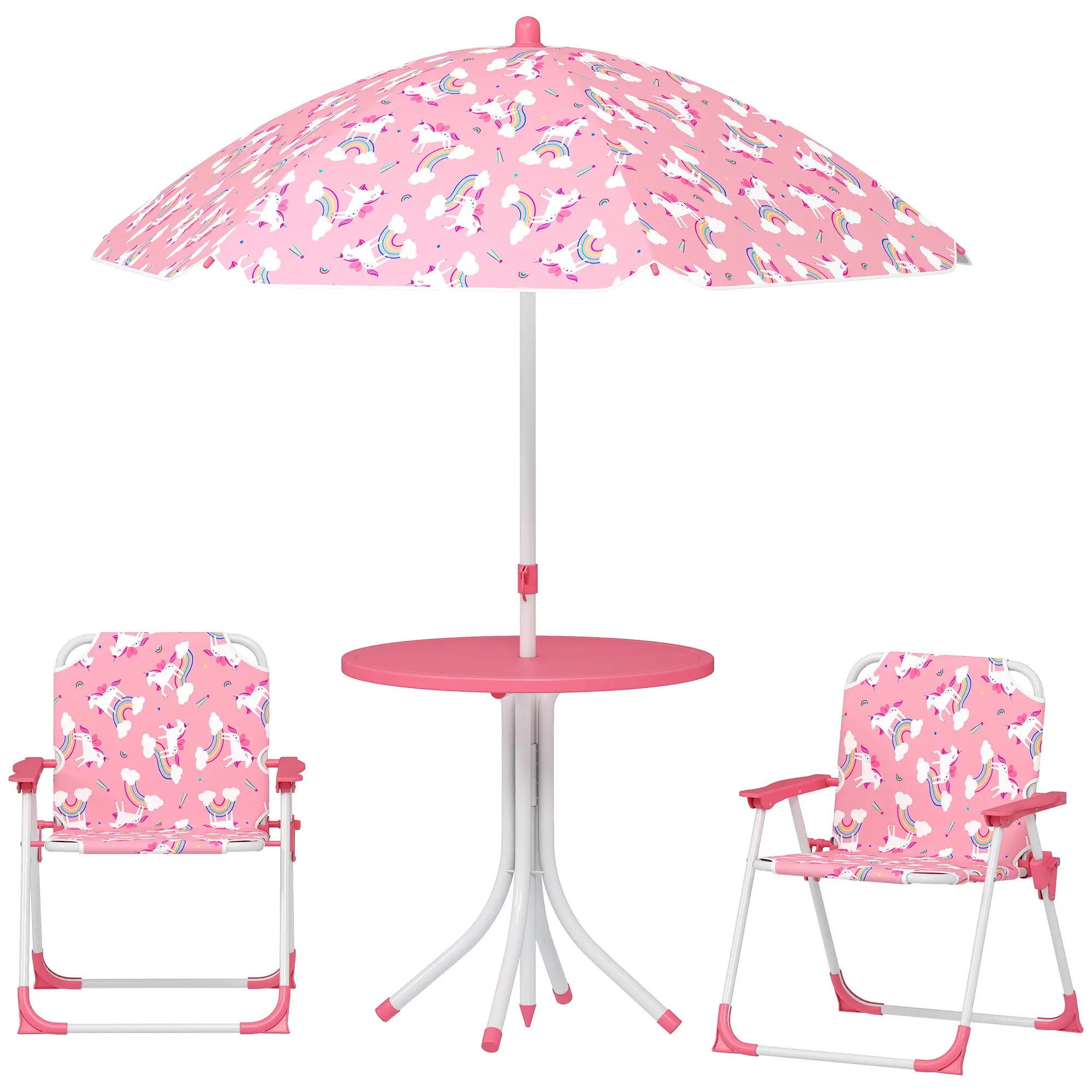 Kids Picnic Table Set, 2 Folding Chairs, Umbrella, Pink Kids Outdoor Furniture Pink, White at Gallery Canada