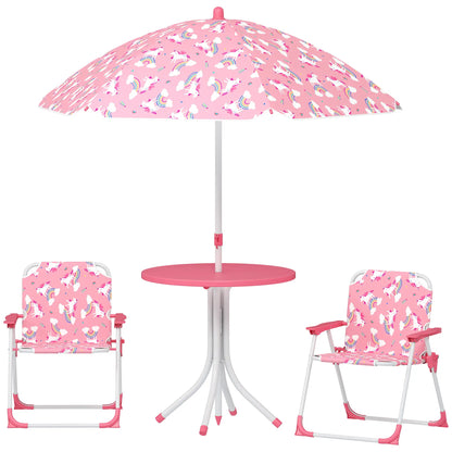 Kids Picnic Table Set, 2 Folding Chairs, Umbrella, Pink Kids Outdoor Furniture Pink, White at Gallery Canada