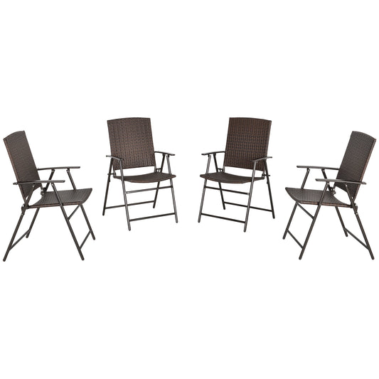 Wicker Dining Chair Set of 4, Foldable, Steel Frame, Brown Patio Chairs Brown at Gallery Canada