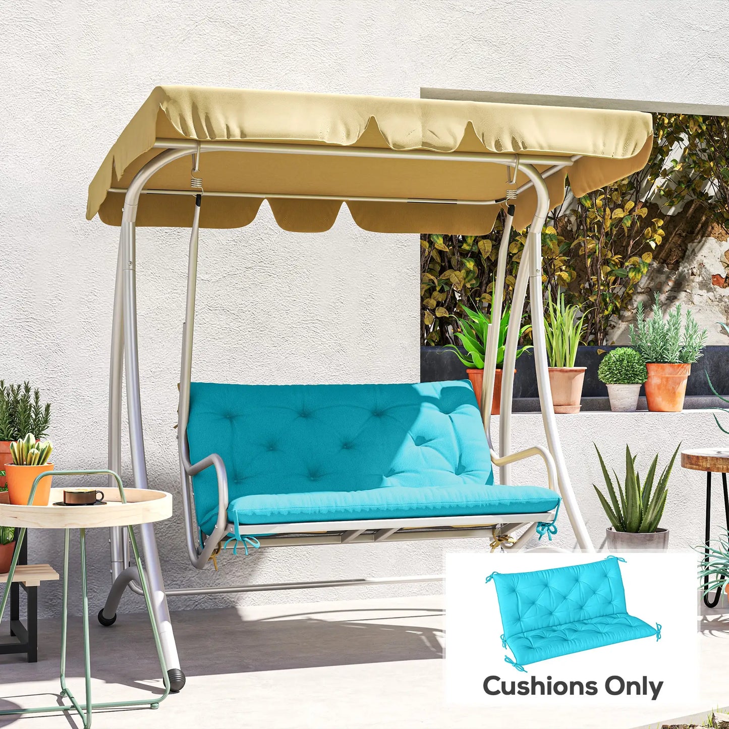 Garden Bench Cushion with Backrest, 2 Seater Thick Pad, Turquoise Patio Chair Cushions at Gallery Canada