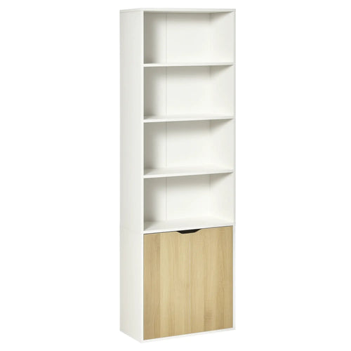 4-Tier Open Bookshelf with Doors, Home Office Storage Cabinet, Oak