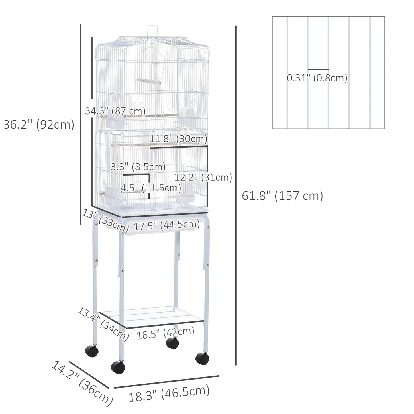 62" Rolling Bird Cage, Cockatoo House, Play Top, Storage Shelf, Wheels, White Bird Cages at Gallery Canada