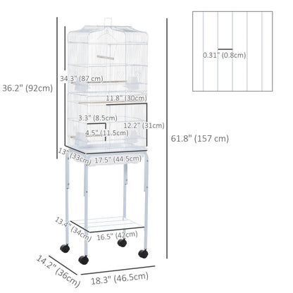62" Rolling Bird Cage, Cockatoo House, Play Top, Storage Shelf, Wheels, White Bird Cages at Gallery Canada