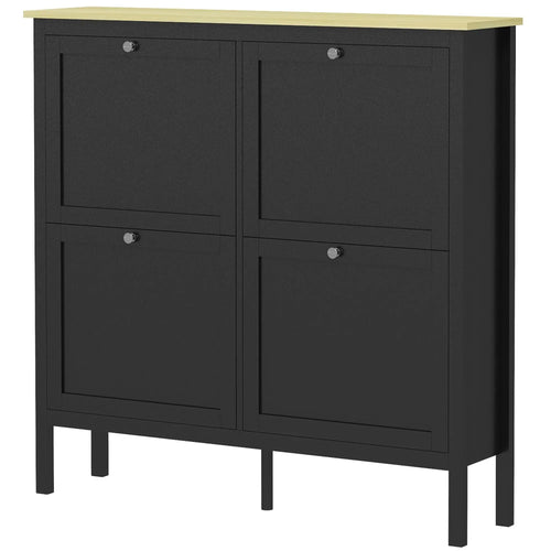 Shoe Storage Cabinet, 4 Flip Drawers, Adjustable Shelves, Holds 20 Pairs, Black