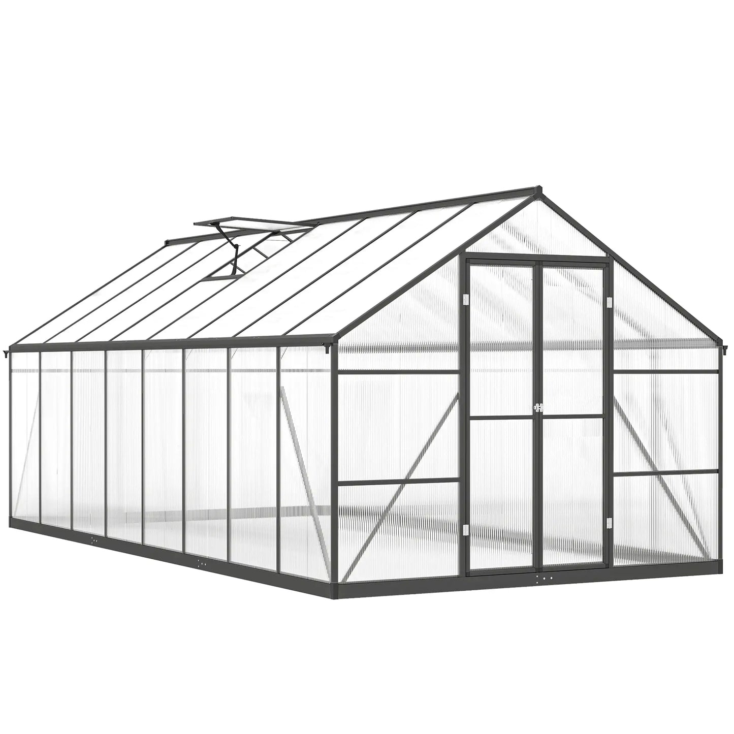 Polycarbonate Greenhouse, Walk-In With Windows, 8' x 16' x 7', Dark Grey