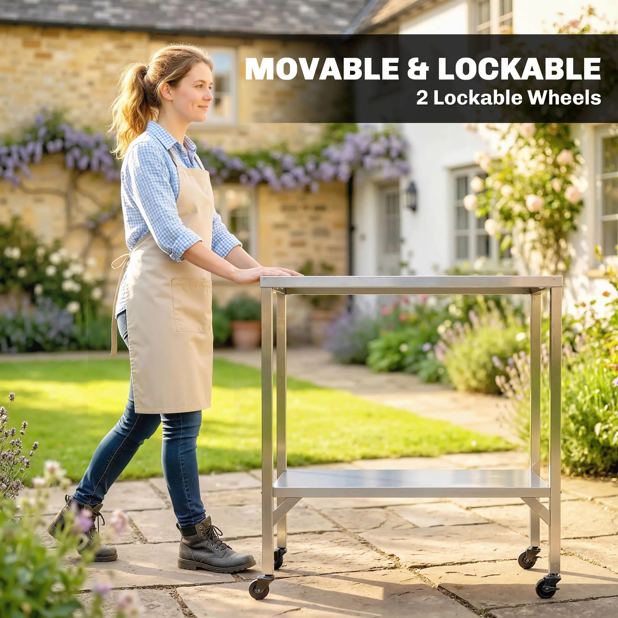 Outdoor Grill Cart, Stainless Steel Tabletop, Pizza Oven Stand, Lockable Wheels Outdoor Grill Carts at Gallery Canada