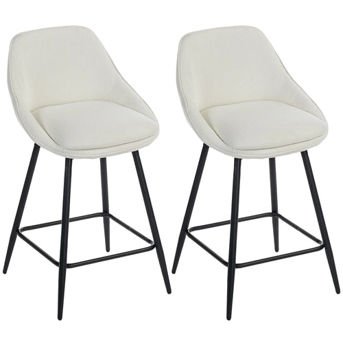 26 Inch Counter Height Barstools Set of 2, Upholstered Swivel, Cream White
