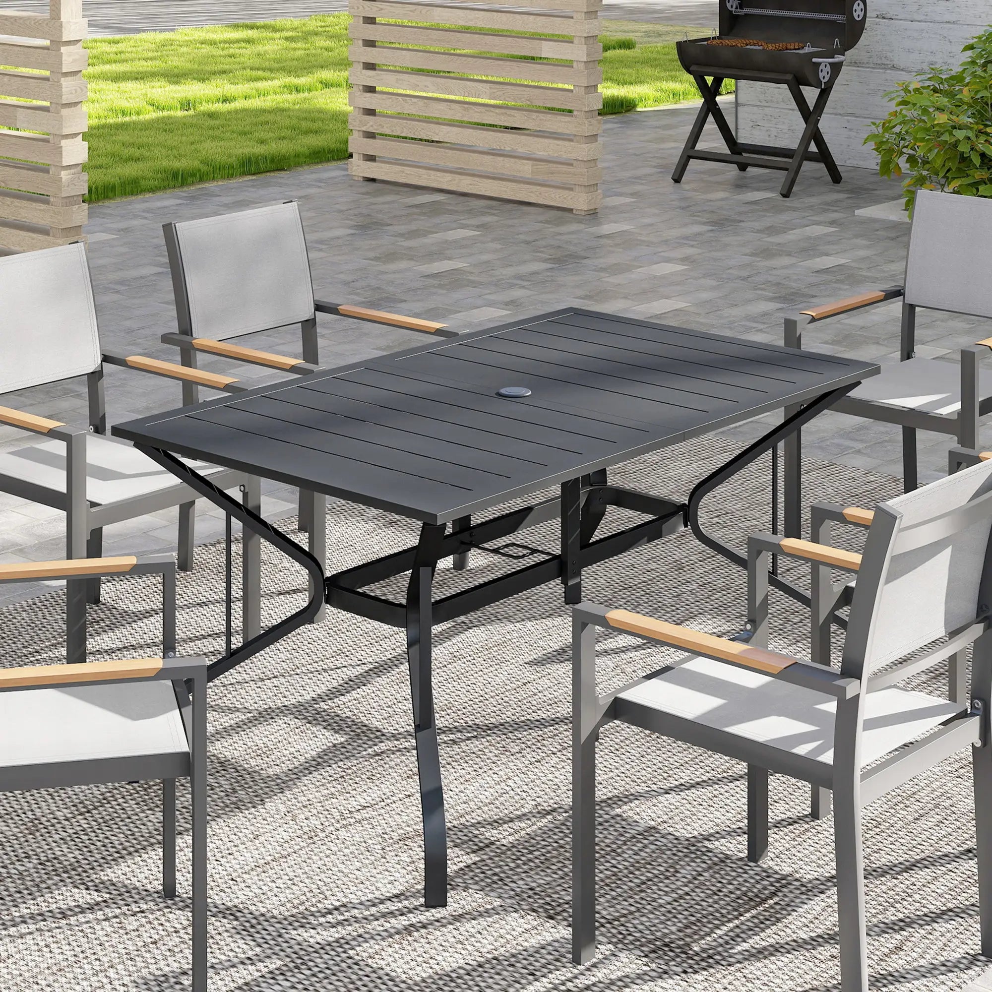Rectangle Patio Dining Table, Outdoor for 6, Steel Frame, Black Patio Dinning Tables at Gallery Canada