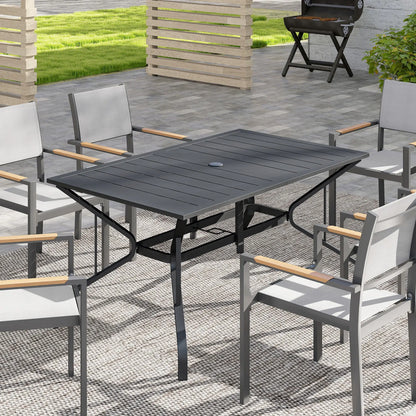 Rectangle Patio Dining Table, Outdoor for 6, Steel Frame, Black Patio Dinning Tables at Gallery Canada