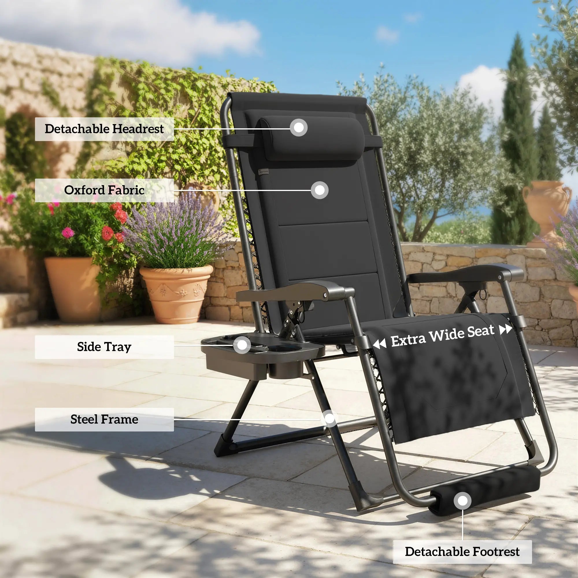 Zero Gravity Chair, Reclining Outdoor Lounger, 400 LBS Capacity, Black Lounger Chairs at Gallery Canada