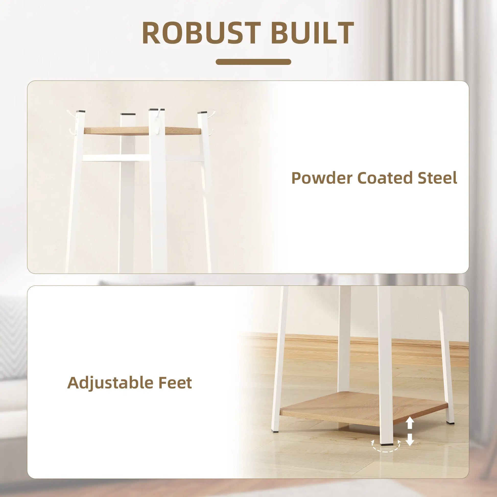 Clothes Rack with Storage, 8 Hooks, 3-Tier Shelf, Oak Clothing Storage at Gallery Canada